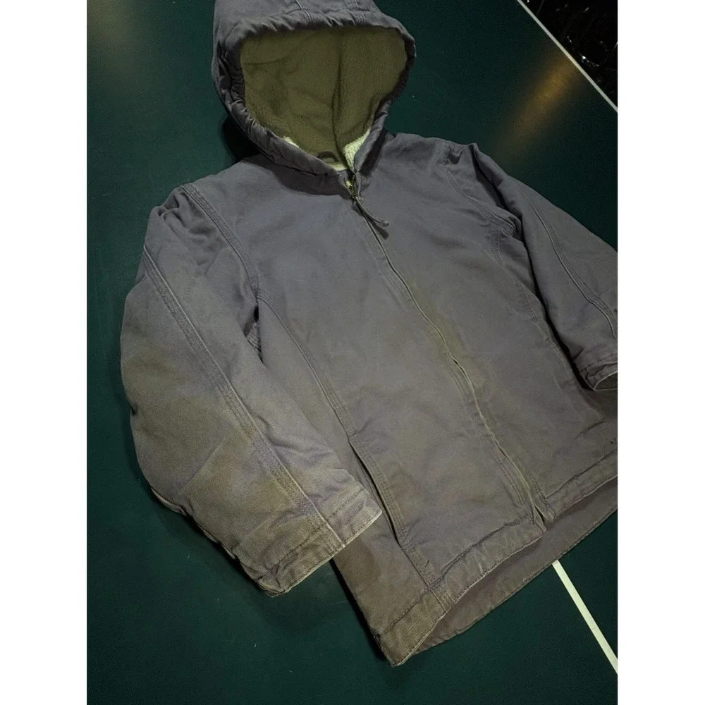 Blue Mountain Lined Full Zip Hooded Workwear Canvas Purple Sherpa Kids Medium‎